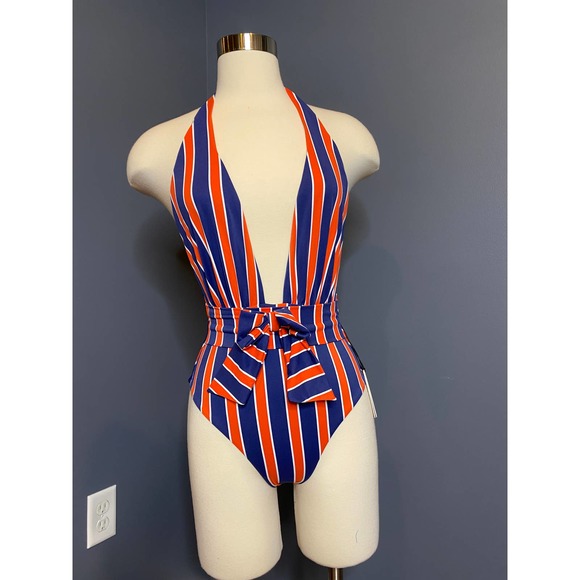We Wore What x Onia red and blue striped Brooklyn one piece swimsuit, NWT Size S - Picture 1 of 8